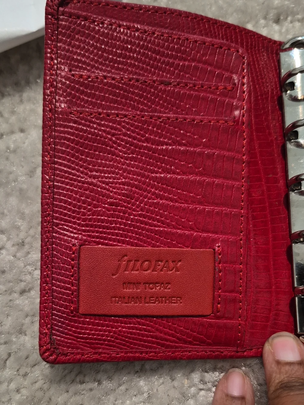 Mini Ring Planner Red Croc-Embossed Leather Organizer Wallet